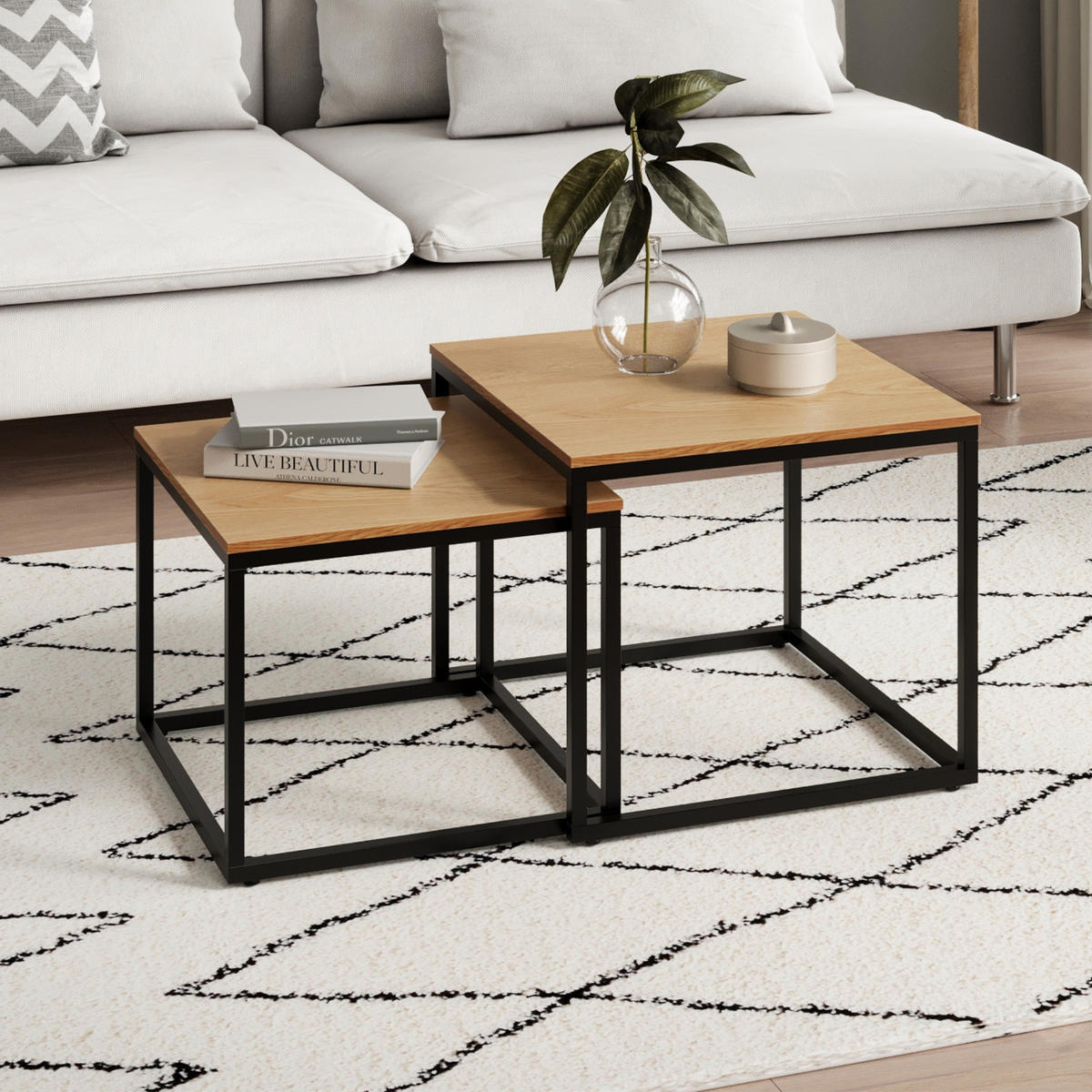COUCHTISCH 2ER Set quadratisch Eiche hell - Hellbraun, Holzwerkstoff (50/50/43cm) - Home Collective
