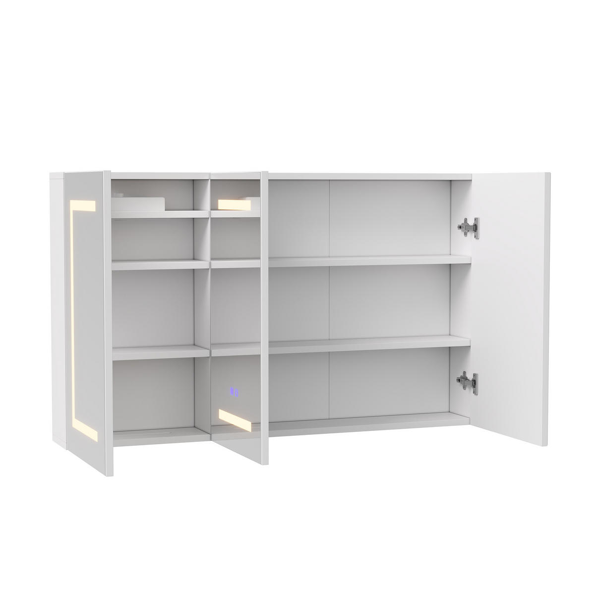 SPIEGELSCHRANK 3-türig LED mit Steckdose Antibeschlag Badschrank 100cm - Weiß, Glas (100.4/60/13.5cm)