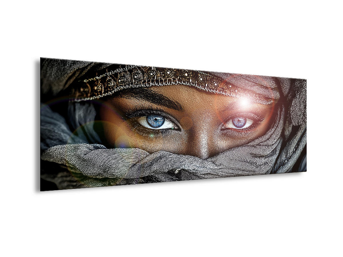 GLASBILD 80x30 cm Tuareg Frau blau gold - Blau/Goldfarben, Glas (80/30cm) - artissimo