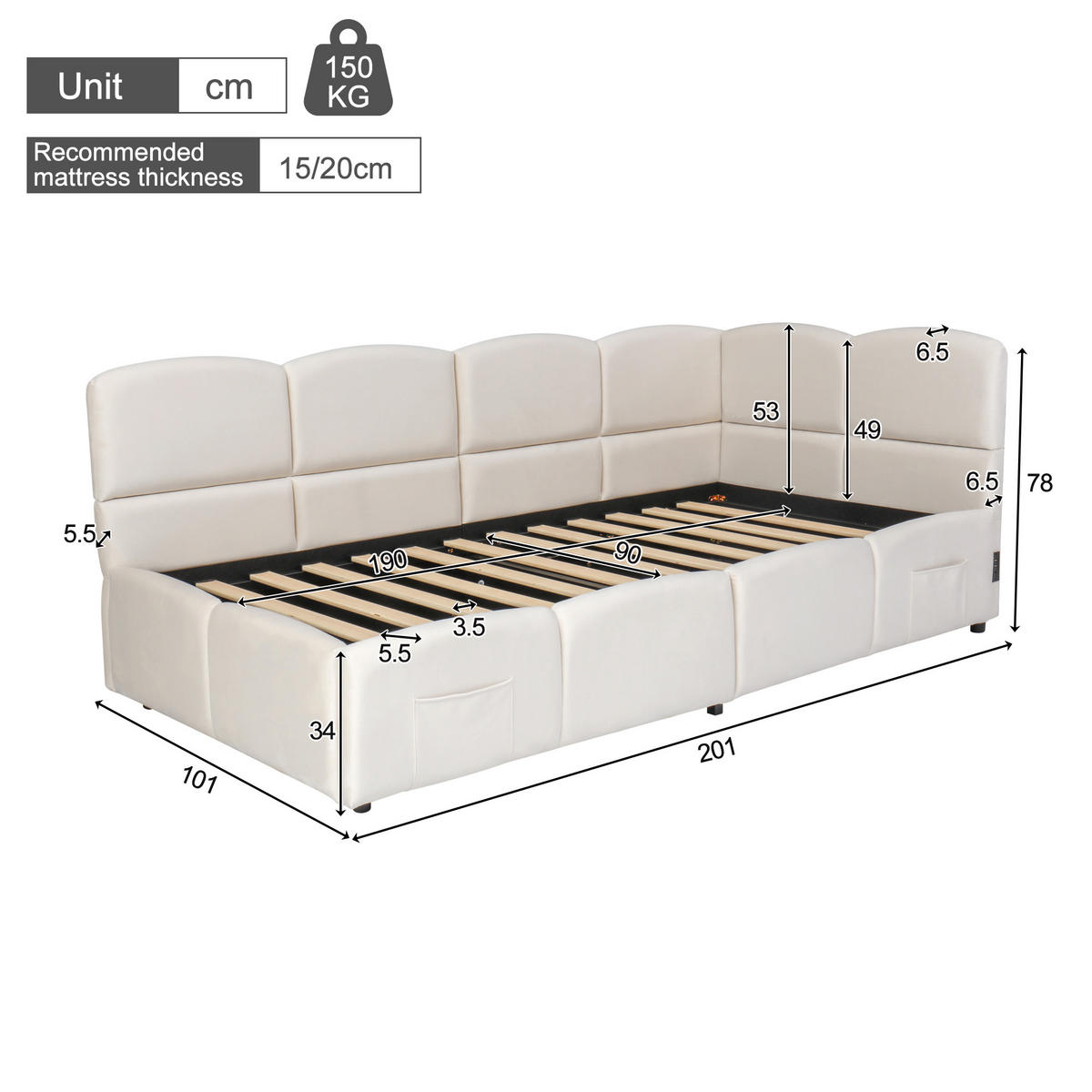 KINDERBETT Beige Samt 90x190 USB Stauraum Lattenrost - Beige, Textil (90/190cm) - FLIEKS