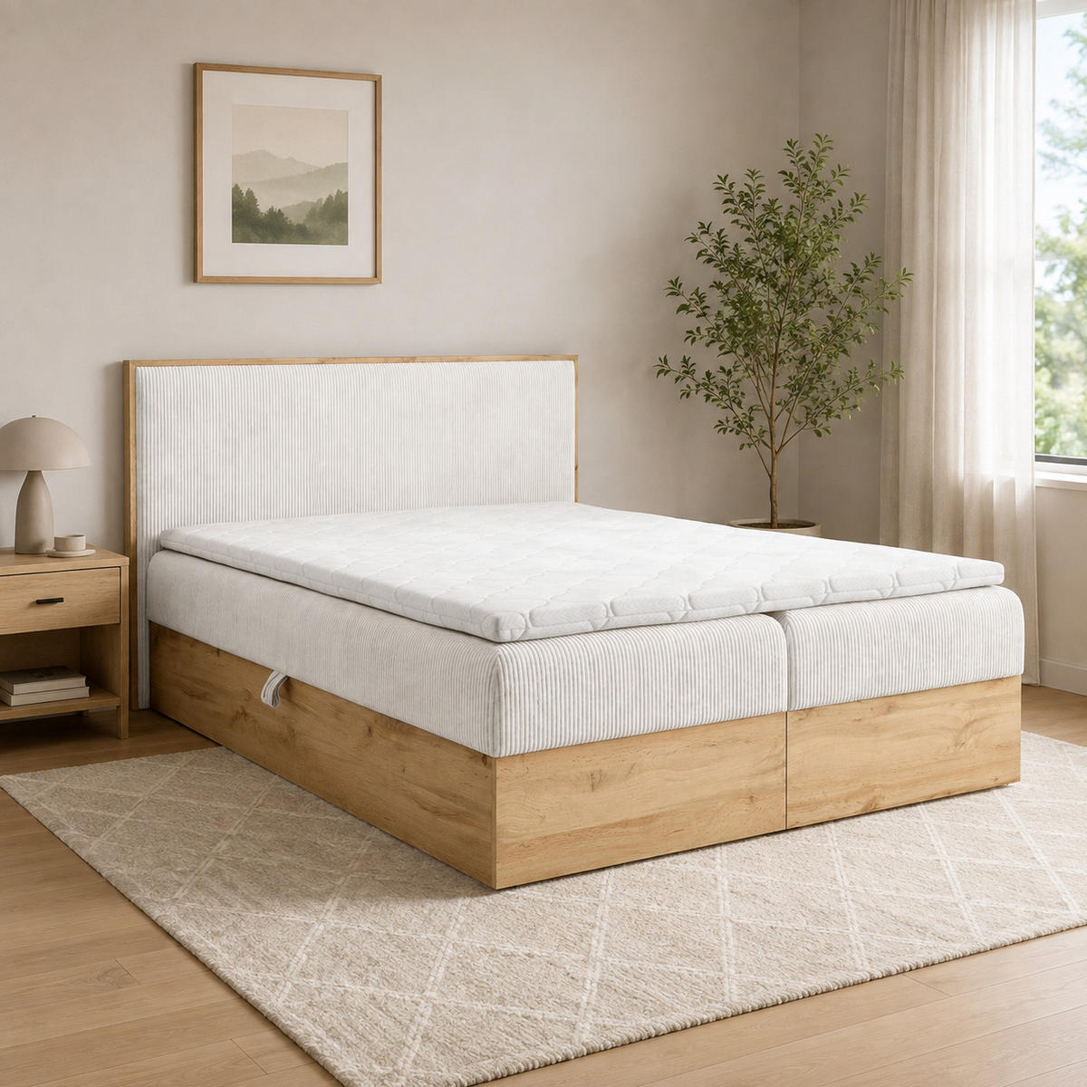 BOXBETT Holzoptik Sonoma mit Topper 120x200 cm Creme - Creme, Textil (120/200cm) - Home Collective