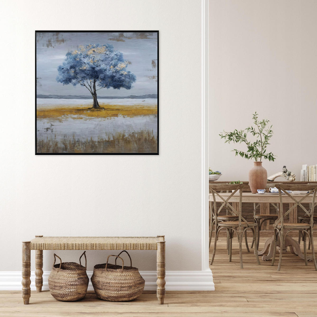 BILDER mit Rahmen Baum Abstraktion Blau 50x50 cm - Multicolor, Metall (50/50cm) - Wallarena