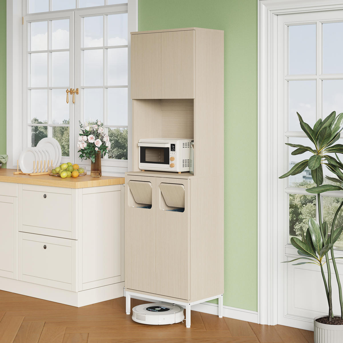 KÜCHENBUFFET 35/53/181 cm weiß aus MDF mit Müllfach - Weiß, Holzwerkstoff (35/181/53cm) - OKWISH