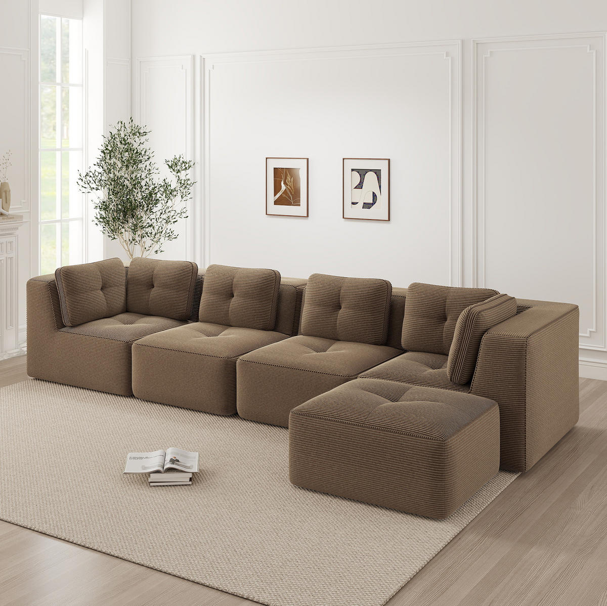 ECKSOFA 386/177/69 cm braun aus Cord mit modularem Design und rutschfestem Standfuß - Braun, Textil (177/386cm) - OKWISH