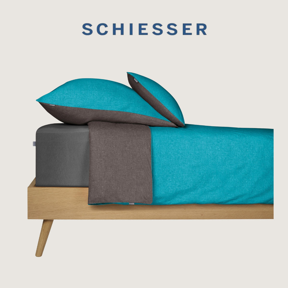 BETTWÄSCHESET Doubleface - Renforcé - 2-teilig - 155 x 220 cm - Türkis-Dunkelgrau - Türkis/Dunkelgrau, Textil (155/220cm) - SCHIESSER