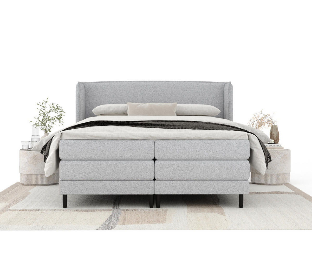 BOXSPRINGBETT Carizzo Hellgrau 140/200 cm mit Matratze und Topper - Hellgrau/Schwarz, Holz/Holzwerkstoff (140/200cm) - Maison de Reve