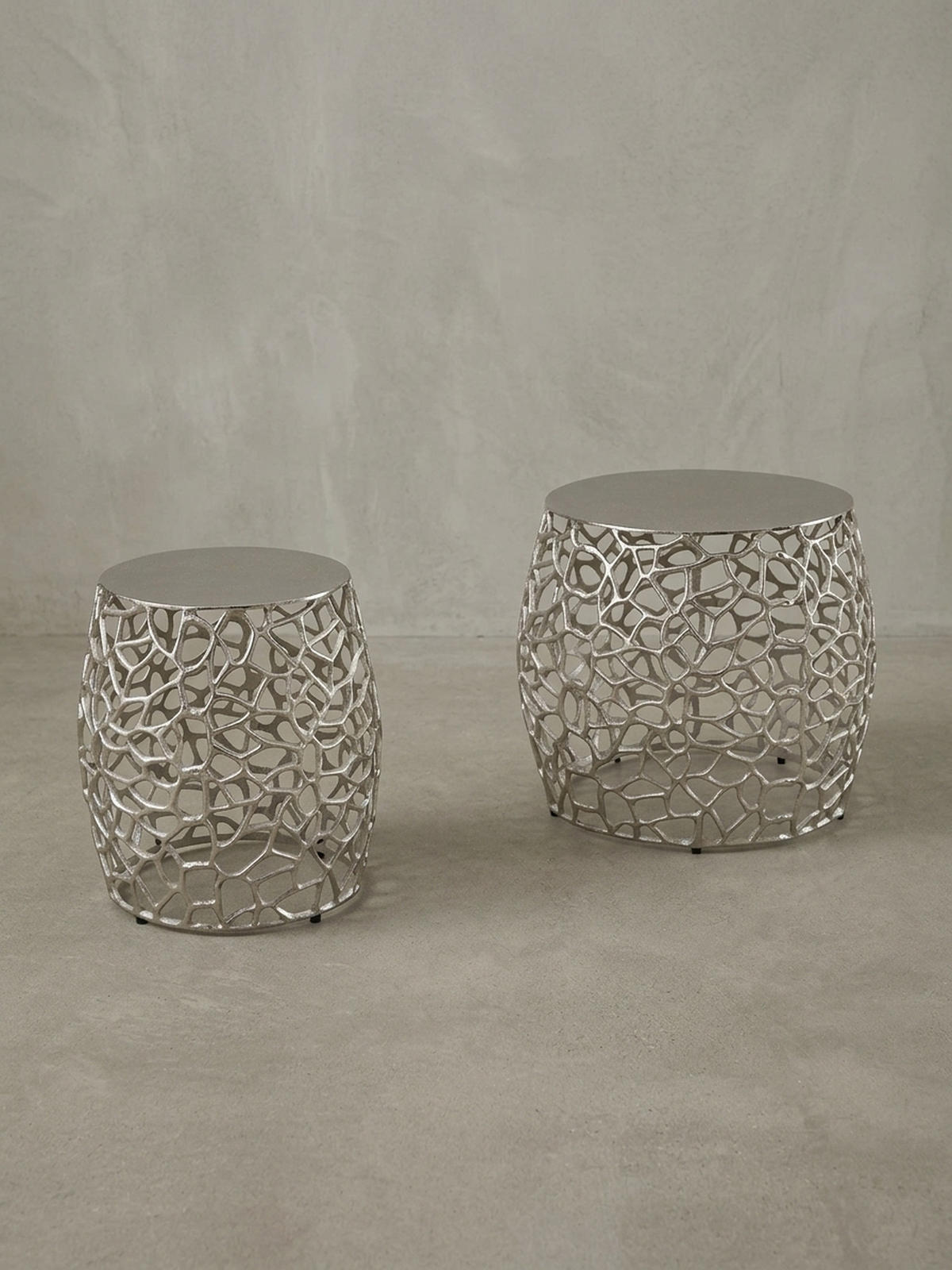 BEISTELLTISCH Set – Silber Aluminium Aststruktur vielseitig einsetzbar - Silberfarben, Metall (46/46/42cm) - KADIMA DESIGN