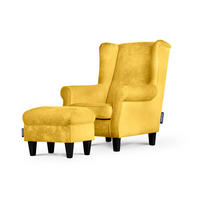 OHRENSESSEL-SET MILES inkl. Sitzhocker, Gelb - Gelb, Holzwerkstoff/Buchenholz (82/105/97cm) - KONSIMO®
