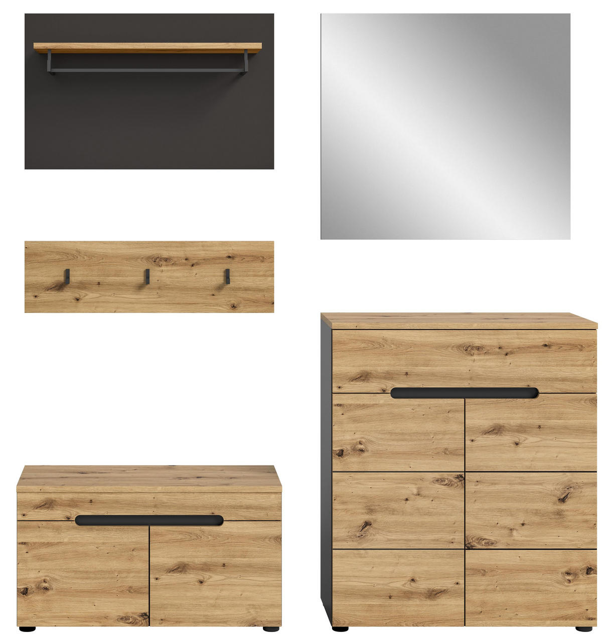 GARDEROBEN-SET CANU (B/H/T: ca. 175/190/37 cm) in Basalt grau/Artisan Nachbildung - Grau, Holzwerkstoff (175/190/37cm)