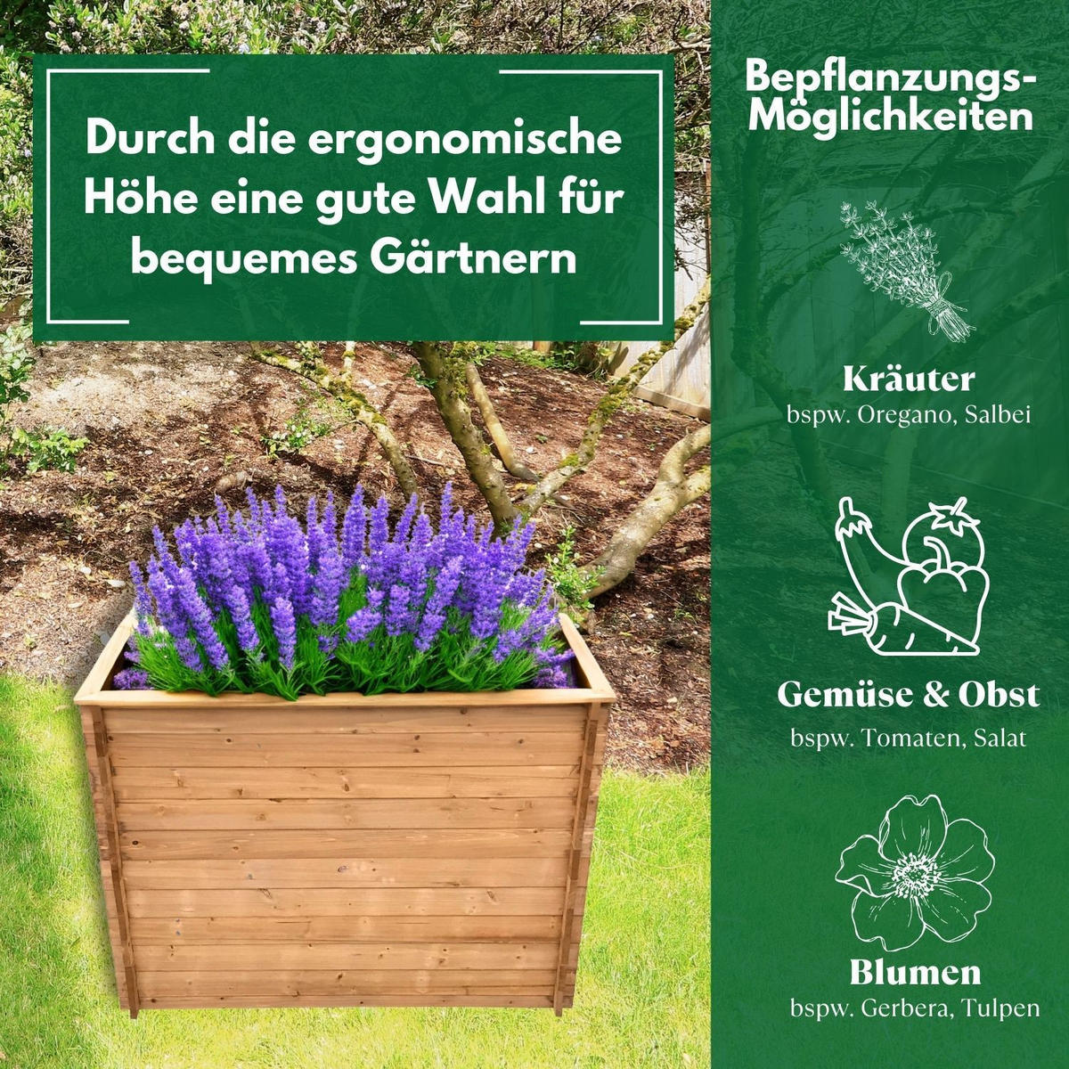 HOCHBEET MARVIN Holz inkl. Pflanzfolie - Naturfarben, Holz (85/87/115cm) - Coemo
