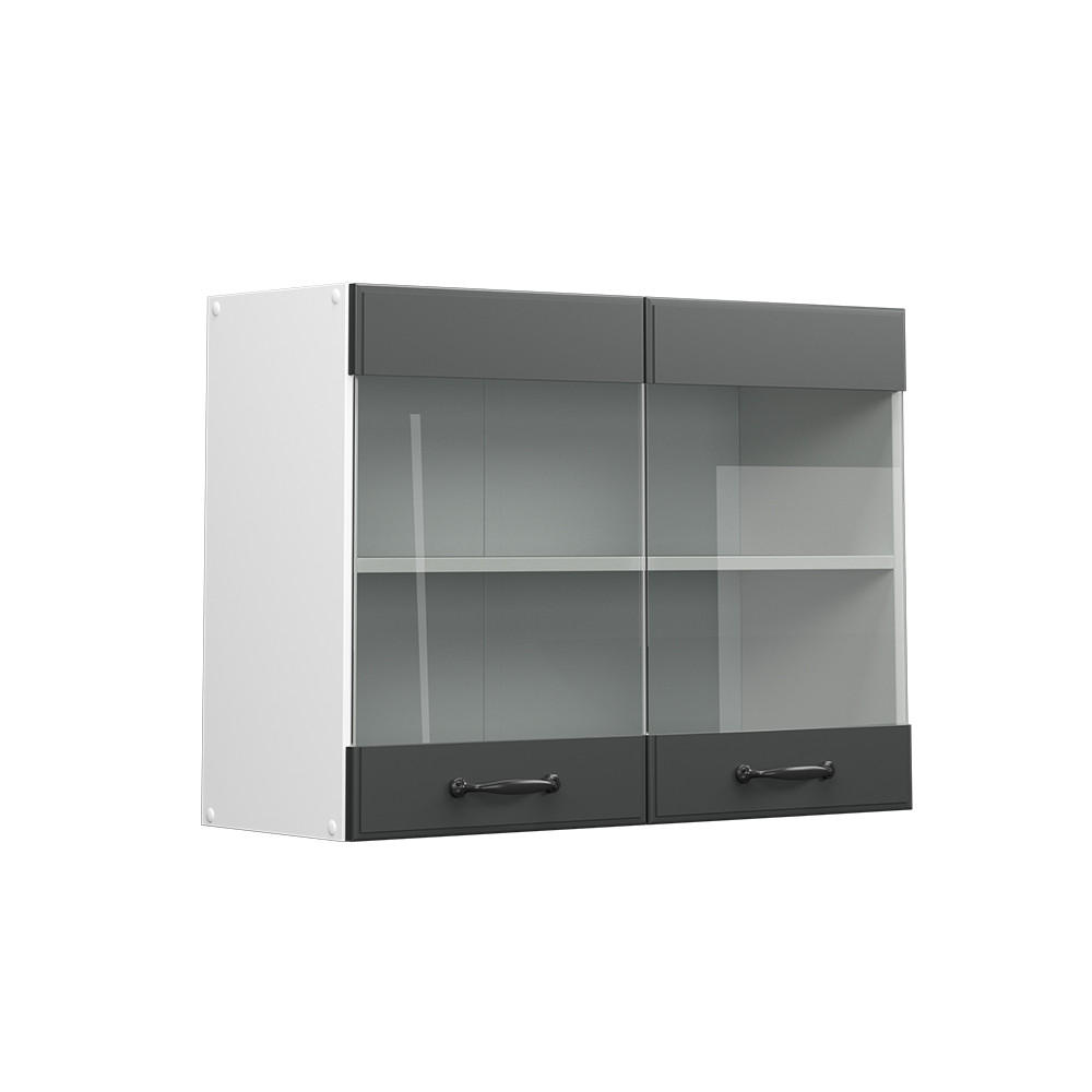 KÜCHENGLASSCHRANK R-Line Anthrazit Landhaus 80 cm - Anthrazit/Weiß, Holzwerkstoff (80/60/31cm) - Vicco