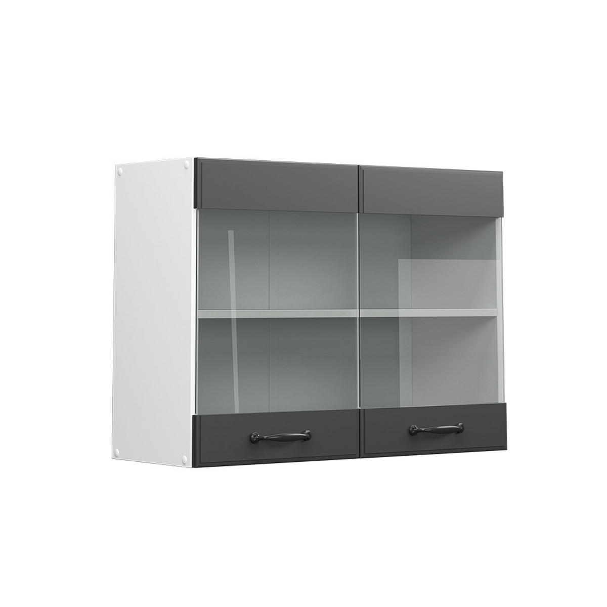KÜCHENGLASSCHRANK R-Line Anthrazit Landhaus 80 cm - Anthrazit/Weiß, Holzwerkstoff (80/60/31cm) - Vicco
