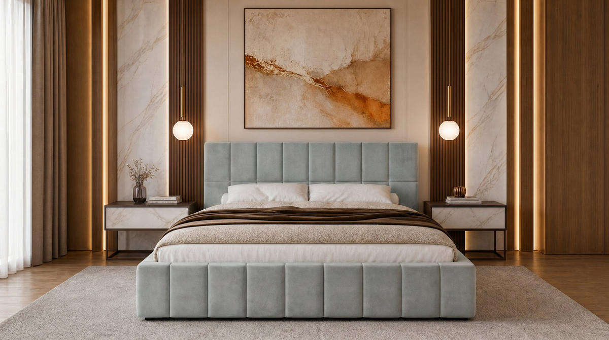 POLSTERBETT 200x200 cm, Alma, Doppelbett mit Bettkasten, Lattenrost aus Holz, Velourstoff, Hellgrau - Hellgrau, Holz/Kunststoff (200/200cm) - Marpur