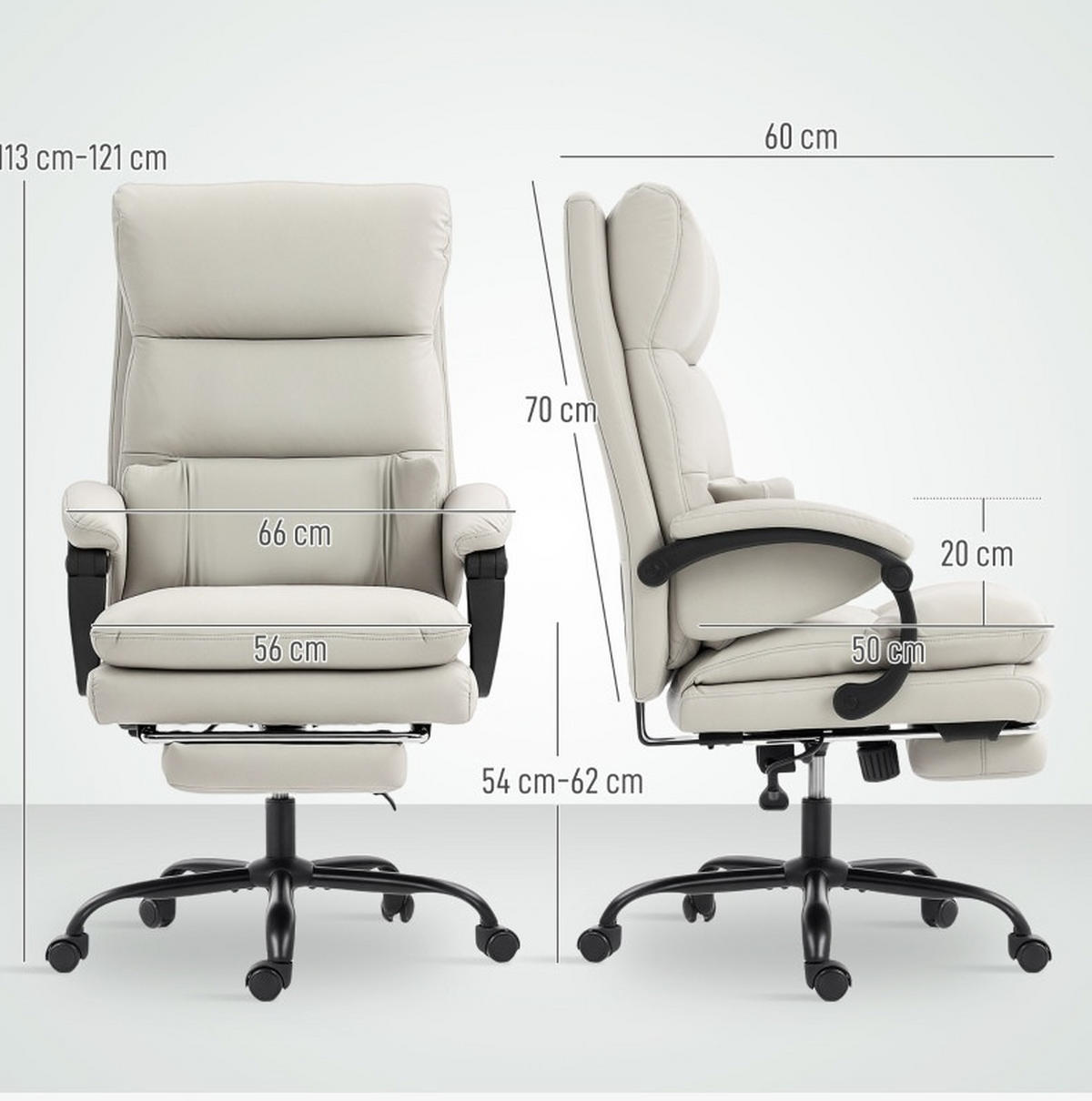 BÜROSTUHL höhenverstellbar mit Fußstütze Kunstleder Light Gray - Hellgrau, Kunststoff (60/121/66cm) - Meubliv