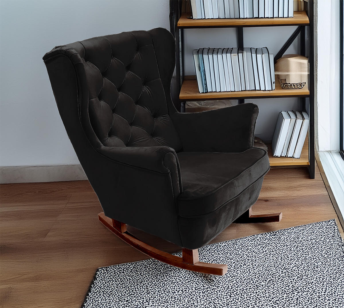 SCHAUKELSESSEL mit gepolstertem Sitz und Armlehnen, 102x81x95 cm, Schwarz_29884 - Aubergine/Braun, Holz/Textil (81/102/95cm) - DomoHome