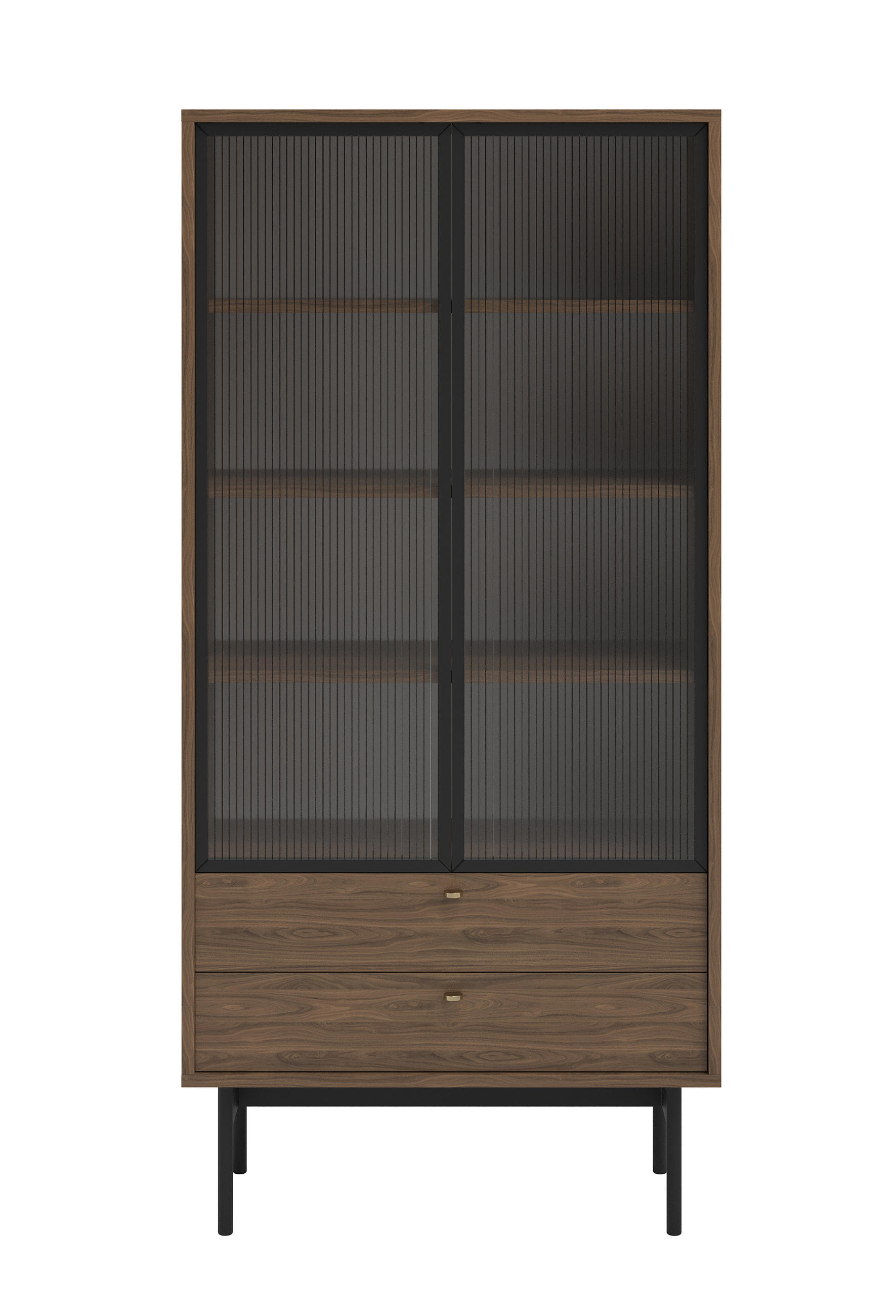 VITRINE Olar Holzoptik Carini Nussbaum 85 cm - Goldfarben/Schwarz, Holzwerkstoff/Metall (85/179/41cm) - Selsey