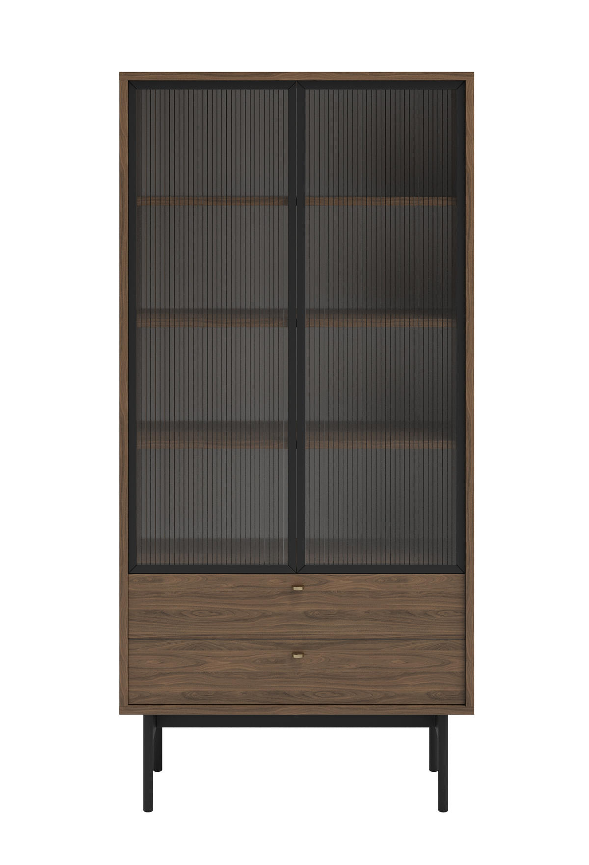 VITRINE Olar Holzoptik Carini Nussbaum 85 cm - Goldfarben/Schwarz, Holzwerkstoff/Metall (85/179/41cm) - Selsey