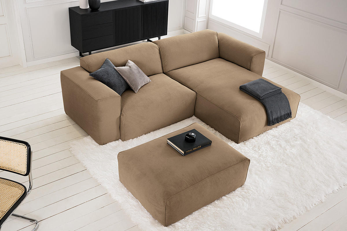 1,5-SITZER ECKSOFA mit Longchair - Taupe/Schwarz, Kunststoff/Textil (260/173cm) - home24