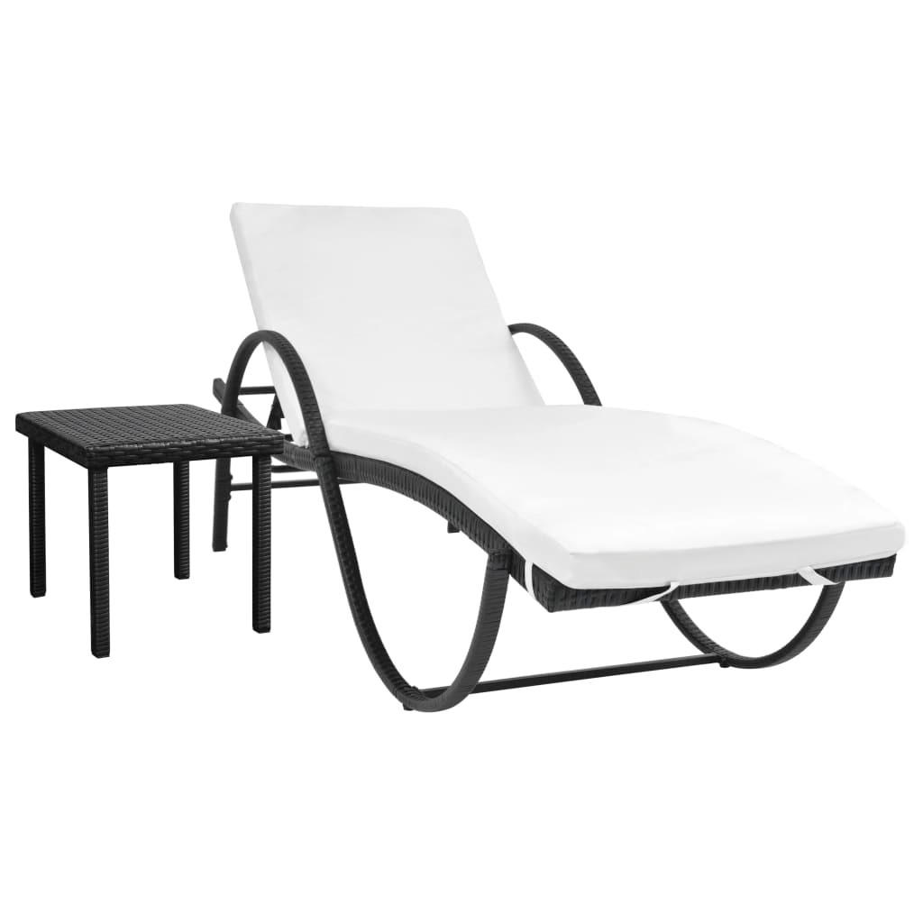 SONNENLIEGE mit Auflage & Tisch Poly Rattan Schwarz - Schwarz, Kunststoff (65/56/193cm) - furnicato