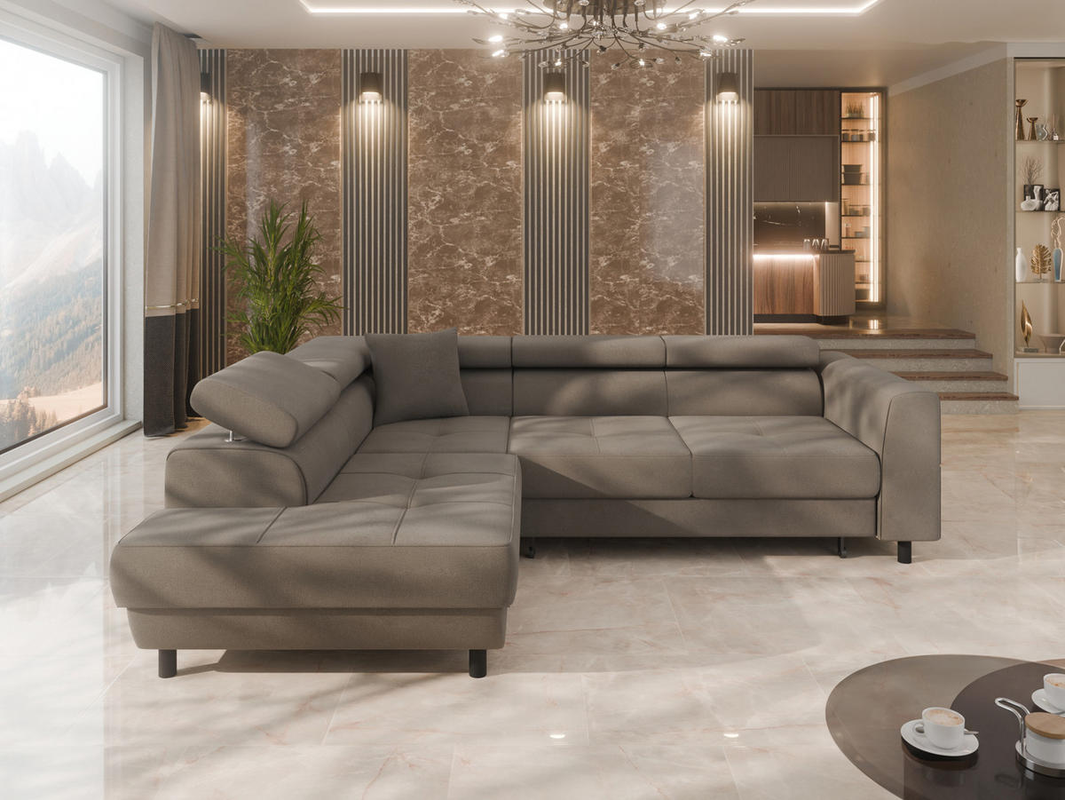 ECKSCHLAFSOFA Vena III mit Schlaffunktion und Bettkasten, Links montierbar, Cappuccino - Cappuccino, Holz (199/254cm) - Homesy