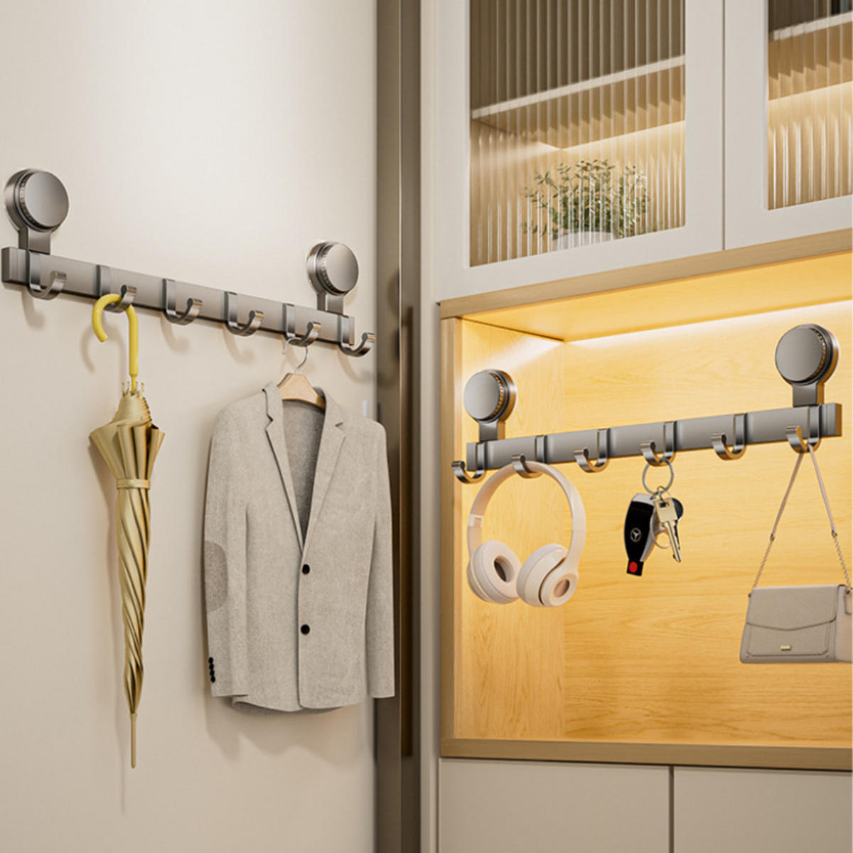 HAKENLEISTE, Weltraum-Aluminium + ABS, grau, Ohne Bohren，44.5 × 11.5 cm - Grau, Metall (11.5/4.5/44.5cm) - Weltevree