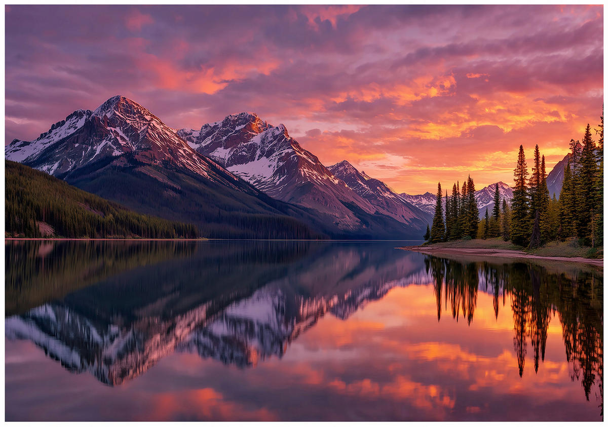 FOTOTAPETE Wald Landschaft Lila 350x250 cm - Multicolor, Papier (350/250cm) - Wallarena