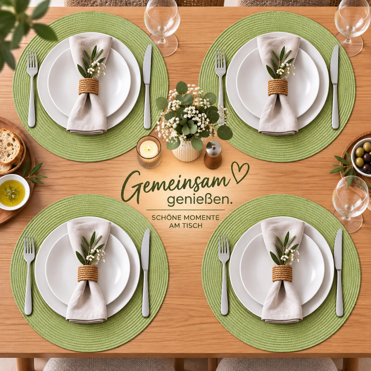PLATZSET 4er Set Polypro Pistazie 35 cm rund - Hellgrün, Kunststoff (35cm) - TiborTex