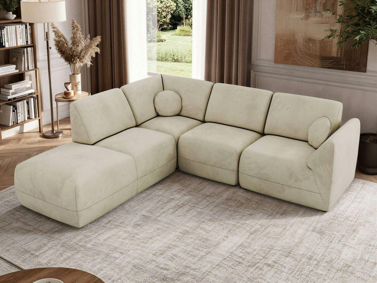 ROHOVÁ SEDAČKA NOARA 5M L Béžová Samet - Vlevo - černá/béžová, textil/plast (244/267cm) - MKS