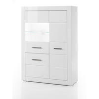 VITRINE weiß Hochglanz 100 cm, Highboard mit Metallgriffen - Weiß Hochglanz/Silberfarben, Glas/Holzwerkstoff (100/142/35cm) - Furn.Design