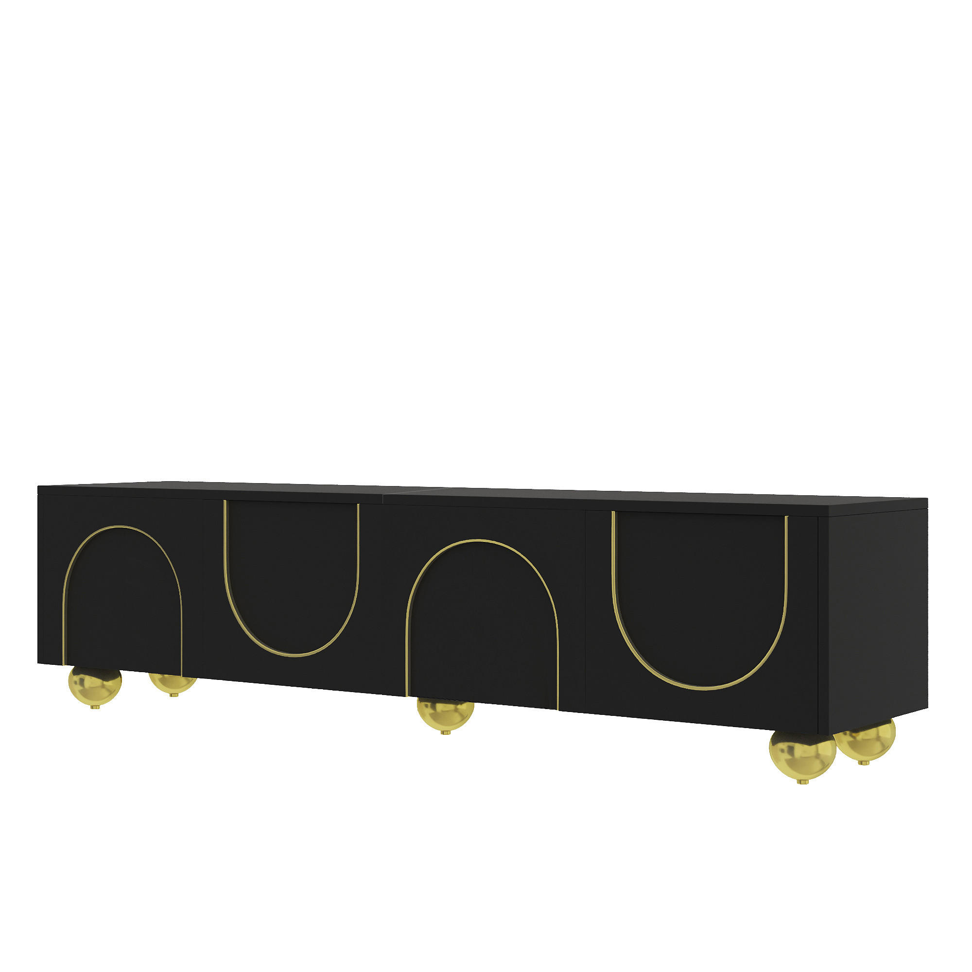 TV-SCHRANK Lowboard strukturierte Türen Gold Push-to-Open - Schwarz, Holzwerkstoff (38/44/170cm) - FLIEKS