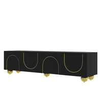 TV-SCHRANK Lowboard strukturierte Türen Gold Push-to-Open - Schwarz, Holzwerkstoff (38/44/170cm) - FLIEKS