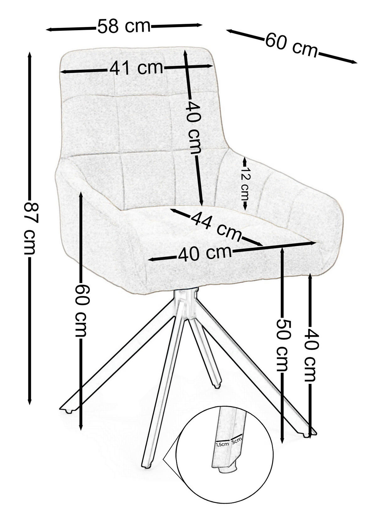 STUHL FUNO drehbar gepolsterter mit Steppung - braun - Chenille - Schwarz/Braun, Textil/Metall (58/87/60cm) - NEW HOME