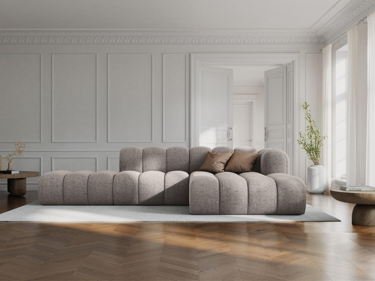ECKSOFA modular rechts Lupine aus Chenille-Stoff beige 5 Sitzplätze - Beige, Textil (177/299cm) - Micadoni