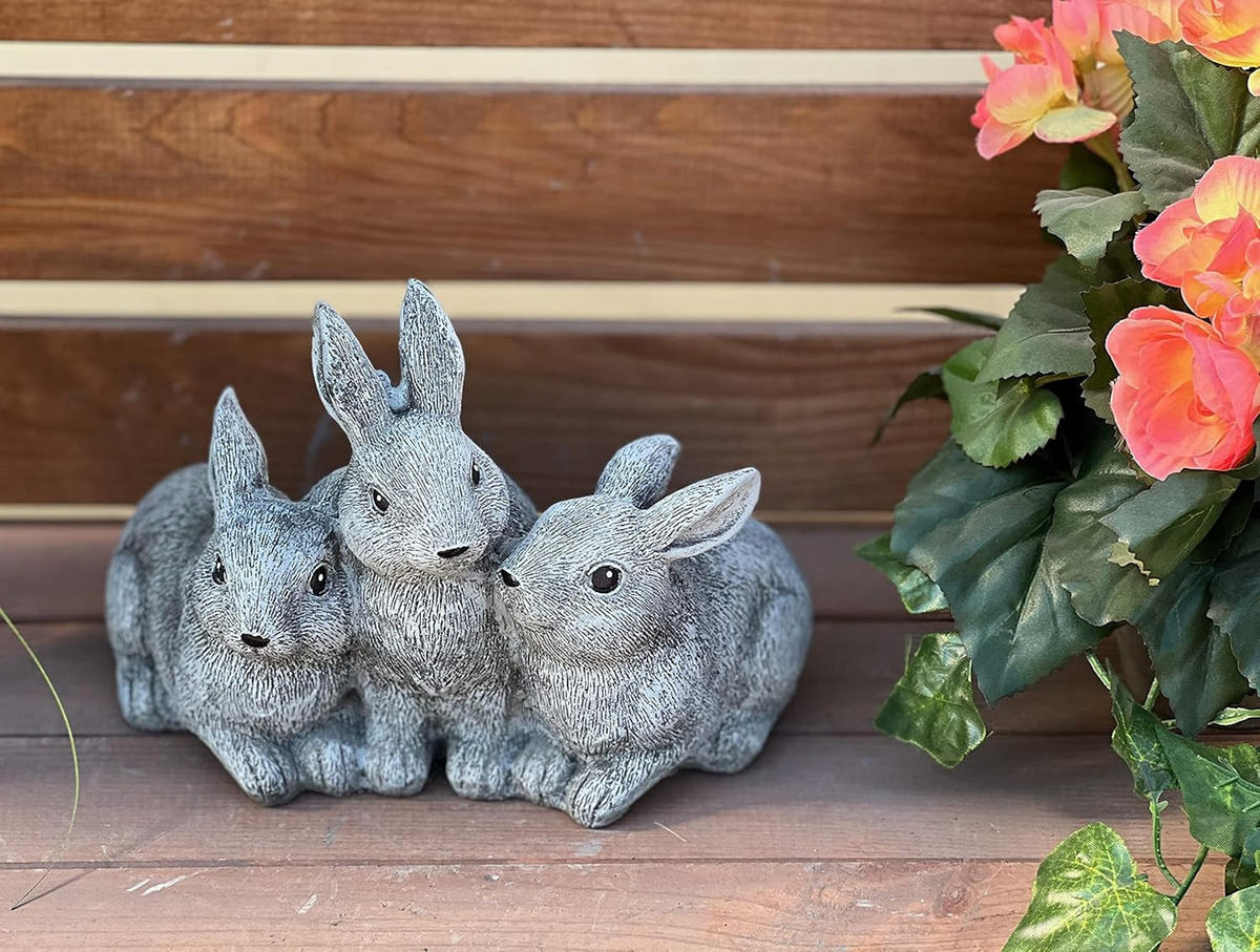 STEINFIGUR 3 Hasen frostfest Hase Steinguss - Grau, Stein (20/15/15cm) - stoneandstyle