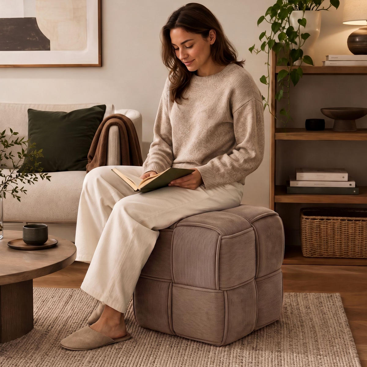 SITZWÜRFEL eckig 40/40/40 cm Cord Taupe - Taupe, Kunststoff/Textil (40/40/40cm) - CLP
