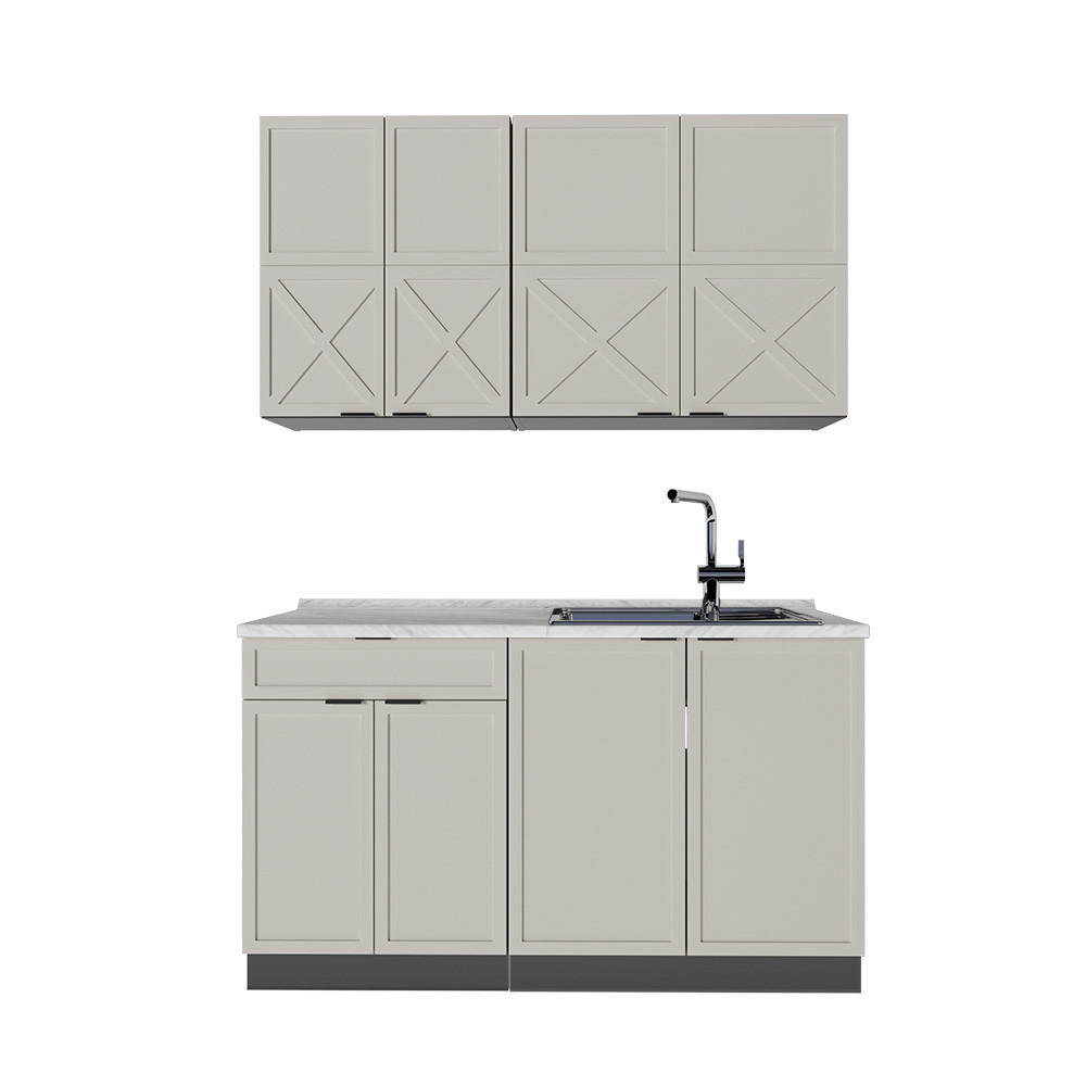 SINGLEKÜCHE Fame-Line GrauBeige/Anthrazit 140 cm, AP Marmor - Anthrazit/Grau, Holzwerkstoff (140/81.6/60cm) - Vicco