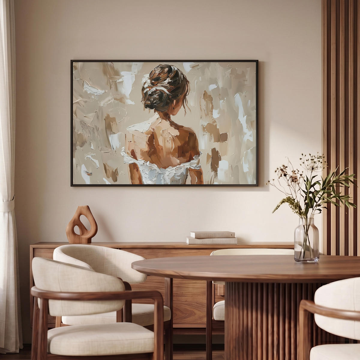 LEINWAND Bilder mit Rahmen - Frau - Farbe - Abstrakt - Beige - Modern - 90x60 - Sandfarben, Textil (90/60cm) - MuchoWow