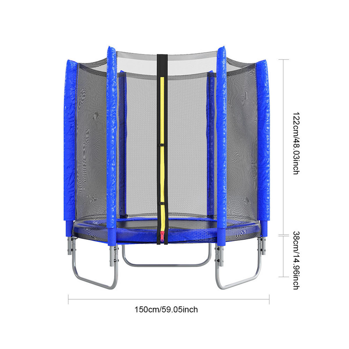TRAMPOLIN aus Stahl, PP, EPE, Federn in Blau + Schwarz mit Sicherheitsnetz für Kinder 150 cm Durchmesser x 160 cm Höhe - Blau, Metall (150/150/160cm) - Livingandhome