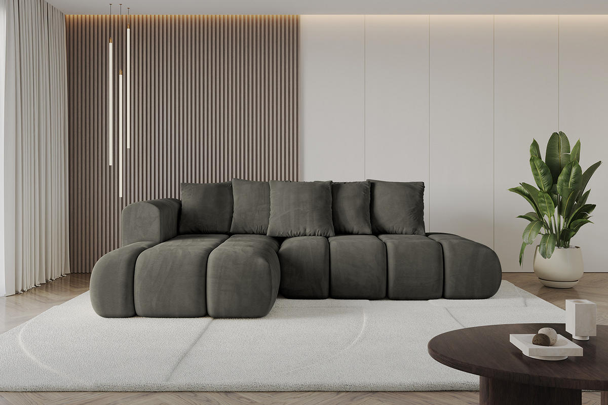 ECKSOFA Ottomane Links CLOUD-L-v1 289x180x40 Schwarz Velours - Schwarz, Holzwerkstoff/Kunststoff (180/289cm) - ALTDECOR
