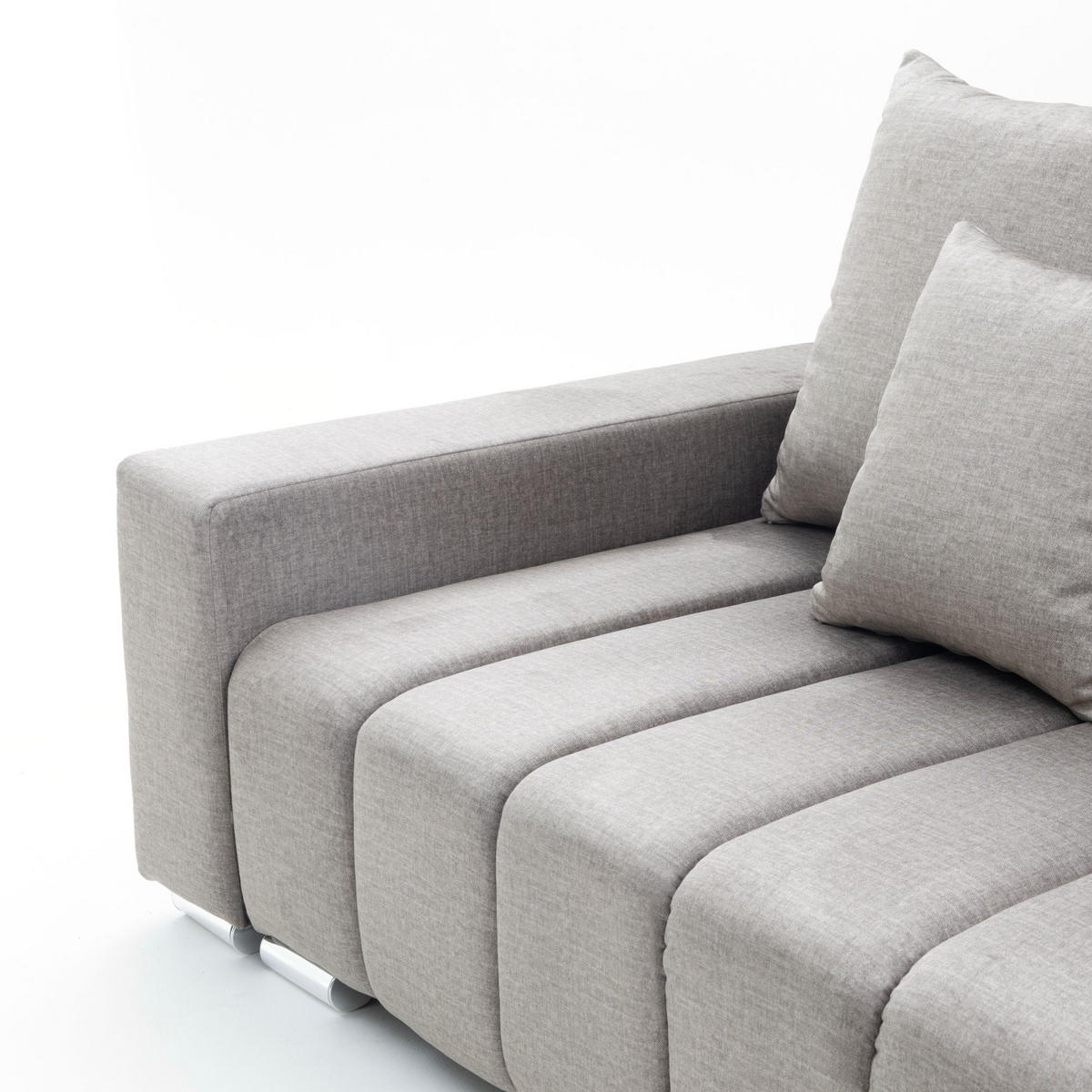 ECKSOFA Piano L Rechts mit Schlaffunktion 137x234 Velours Taupe - Taupe/Silberfarben, Holz/Textil (178/278cm) - Muffo