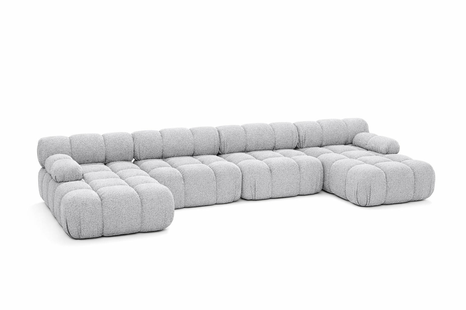 ECKSOFA U-Form XL, Stoff Bouclé Abriamo, Hellgrau, Selia U XL - Hellgrau, Holz (380/70/160cm) - Kaiser Möbel