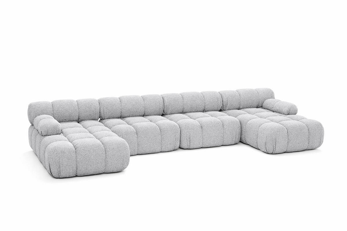 ECKSOFA U-Form XL, Stoff Bouclé Abriamo, Hellgrau, Selia U XL - Hellgrau, Holz (380/70/160cm) - Kaiser Möbel