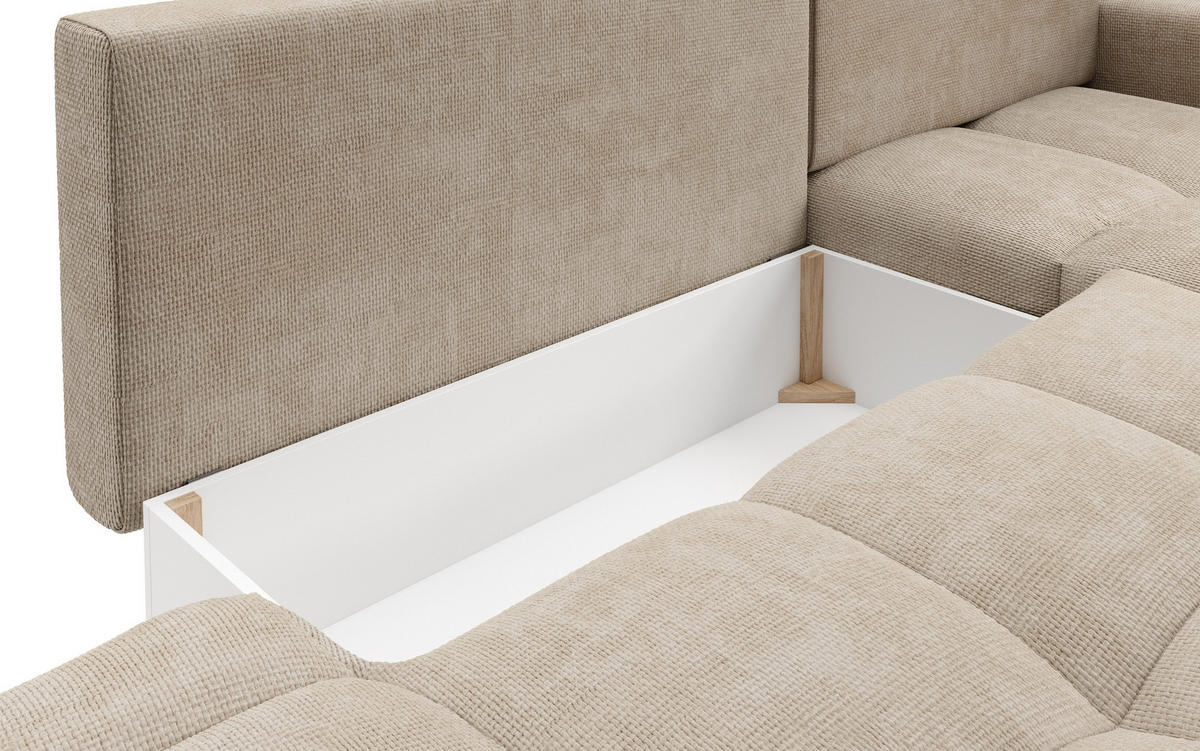 ECKSOFA DUCA R-S Beige Chenille mit Schlaffunktion - Beige, Holz (266.5/266.5cm) - MASSENO
