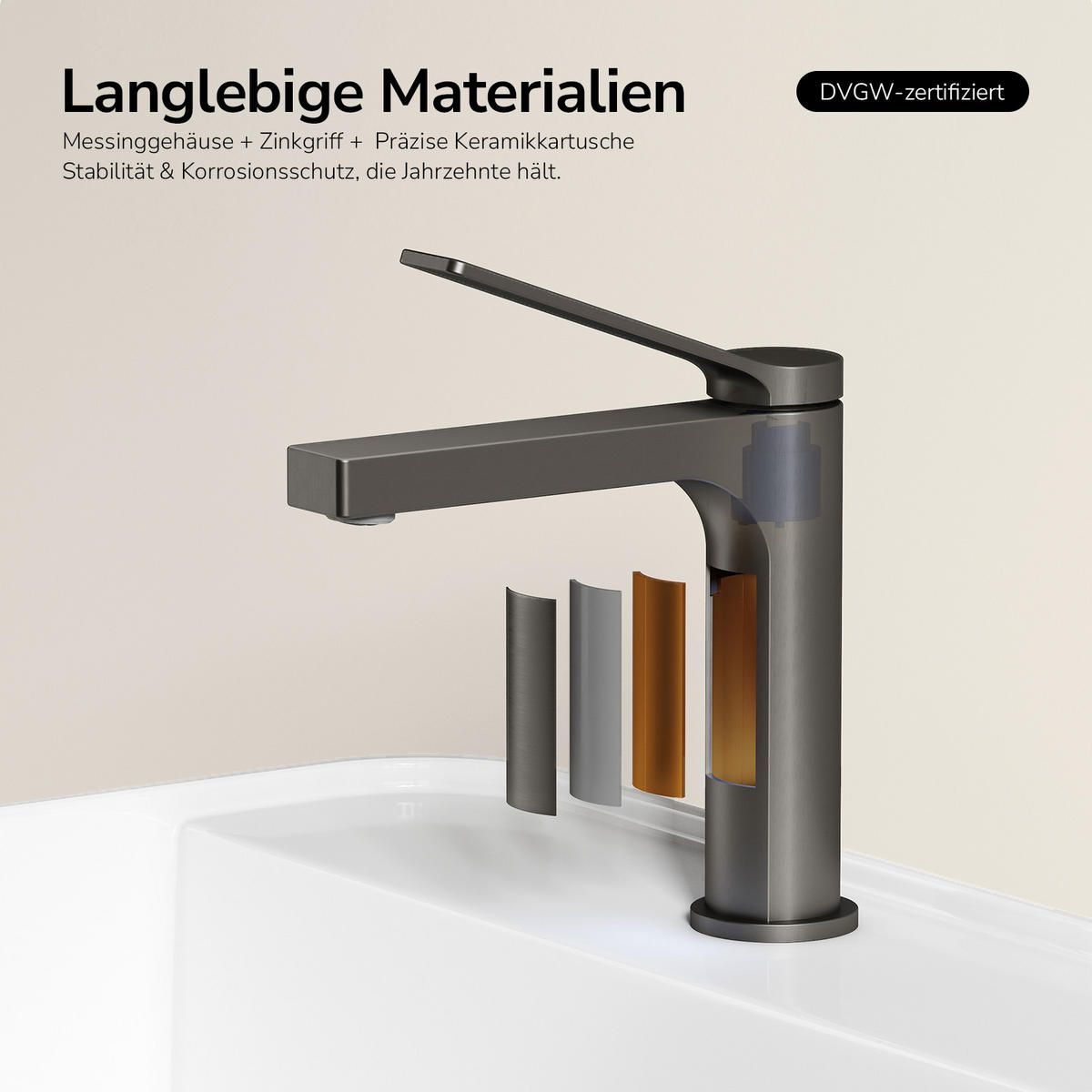 WASCHTISCHARMATUR mit Spulen-Zertifiziertem Filterelement Anthrazit Matt - Anthrazit, Metall (17.3/4.6/19.5cm) - EMKE