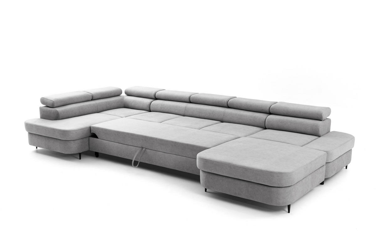WOHNLANDSCHAFT PRIAM MAXI U – XXL Ecksofa U-form 400 cm inkl. Schlaffunktion, 2 Bettkästen & Kopfteilverstellung Hellgrau - Hellgrau, Holz/Textil (400/91/203cm) - Muffo