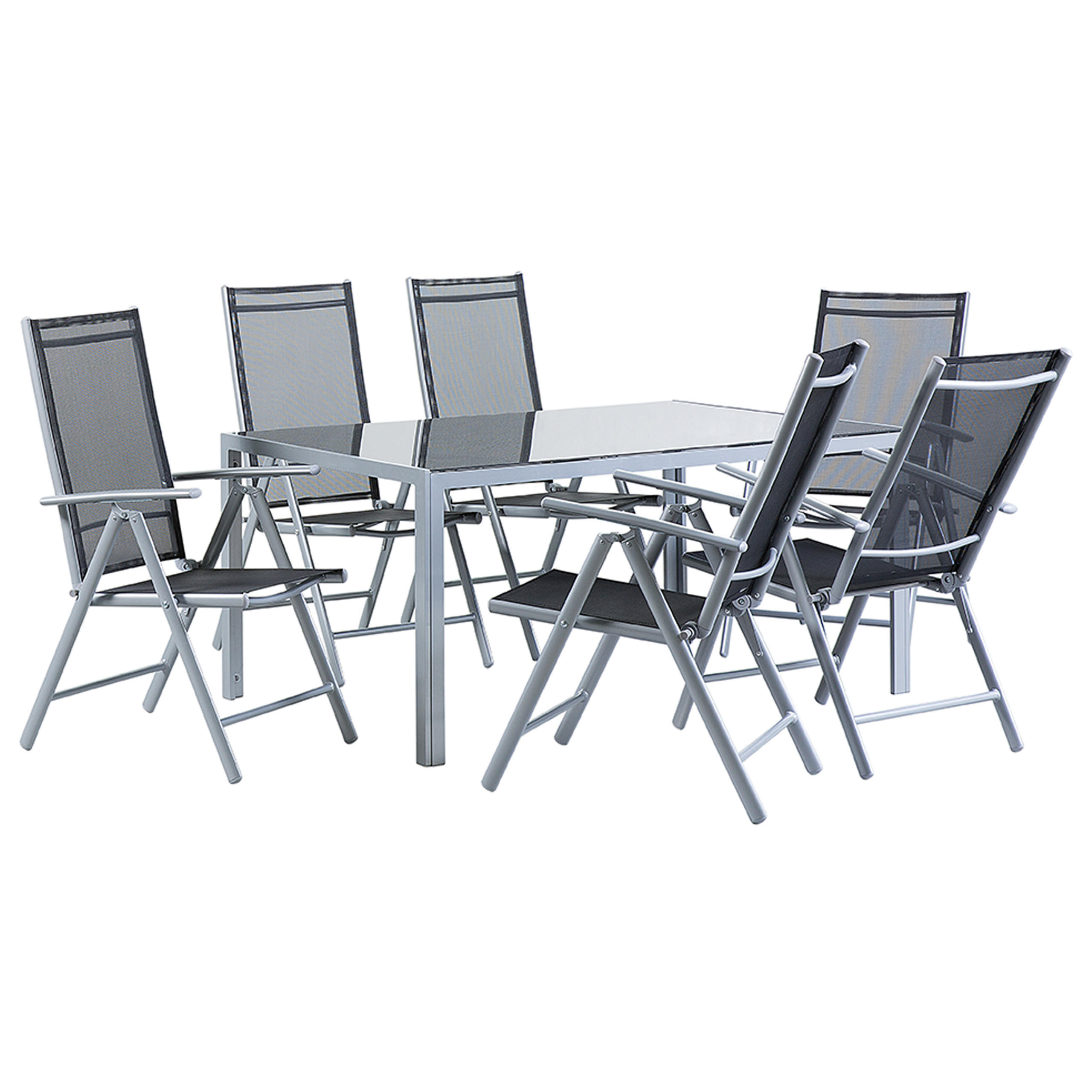 GARTENMÖBEL SET 6-Sitzer Aluminium schwarz Catania - Silberfarben/Schwarz, Metall - Beliani