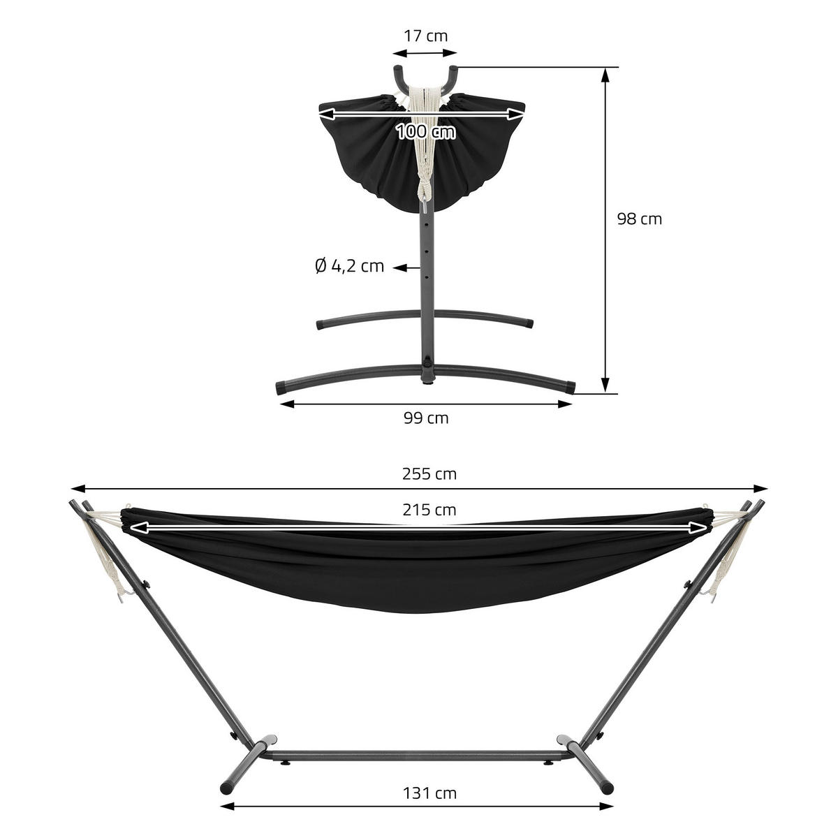 HÄNGEMATTE schwarz - Schwarz, Metall (99/98/255cm) - ML-DESIGN