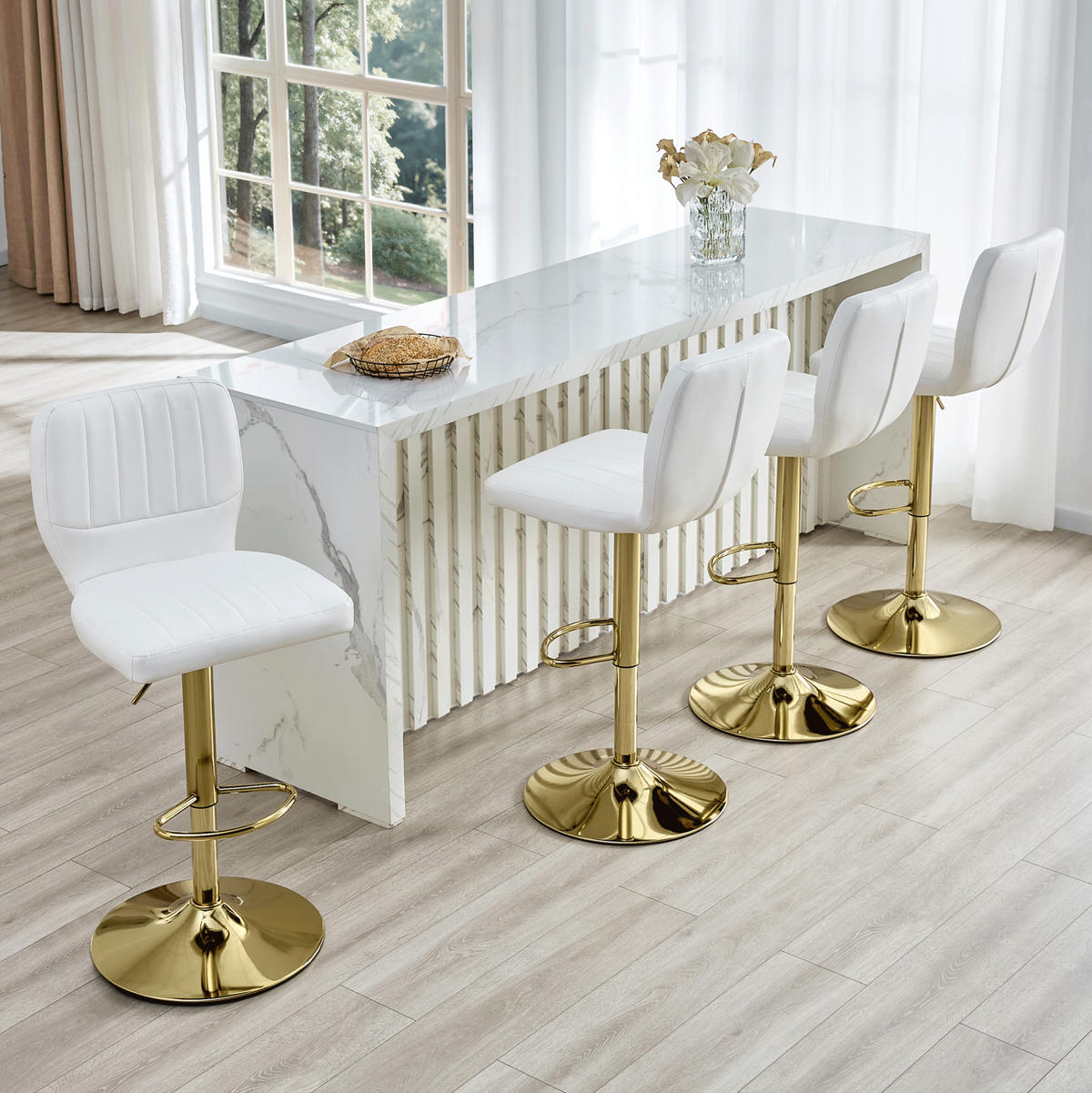BARHOCKER höhenverstellbar 62-83 cm Weiß-Gold - Weiß, Metall (45/114/52cm) - Meubliv