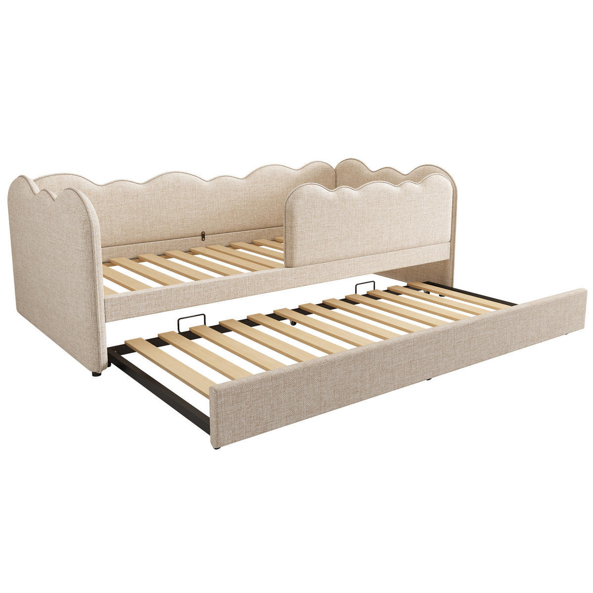 KINDERBETT 90/190 cm & 90/190 cm in Beige Leinen mit Ausziehbett - Beige, Holzwerkstoff/Textil (90/190cm) - WISHDOR