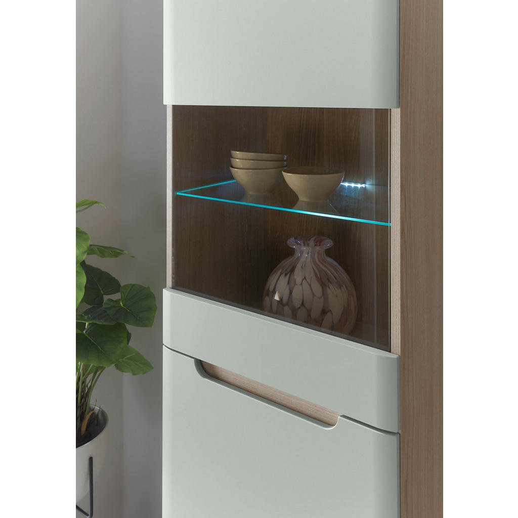 Thumbnail - Furn.Design Wohnwand, Eiche, Pastellgrün, Holzwerkstoff, Nachbildung, Echtholz,Eiche, Uni, Holz Optik, 7 Fächer, 3 Schub...